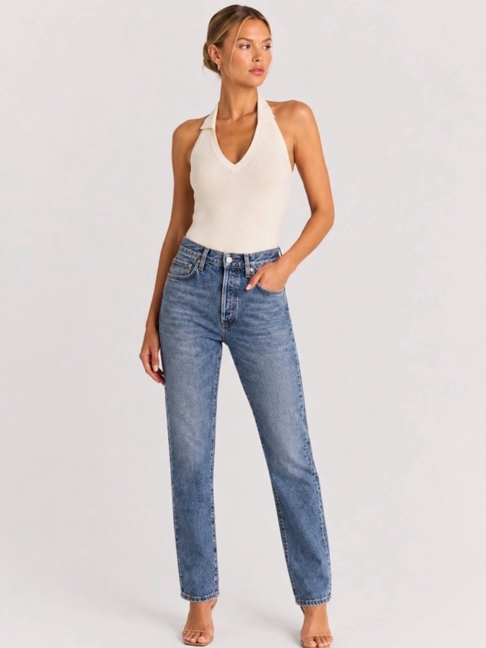 GOLDSIGN The Myra High Rise Straight Leg Jeans Blue Size 25
